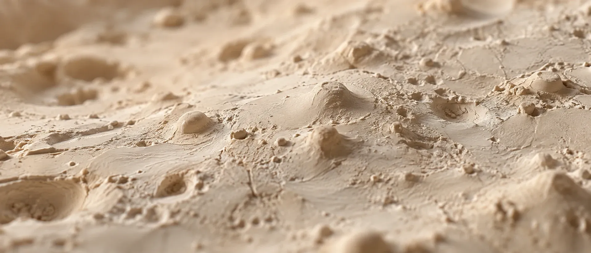 Raised and pitted texture in a pale clay surface