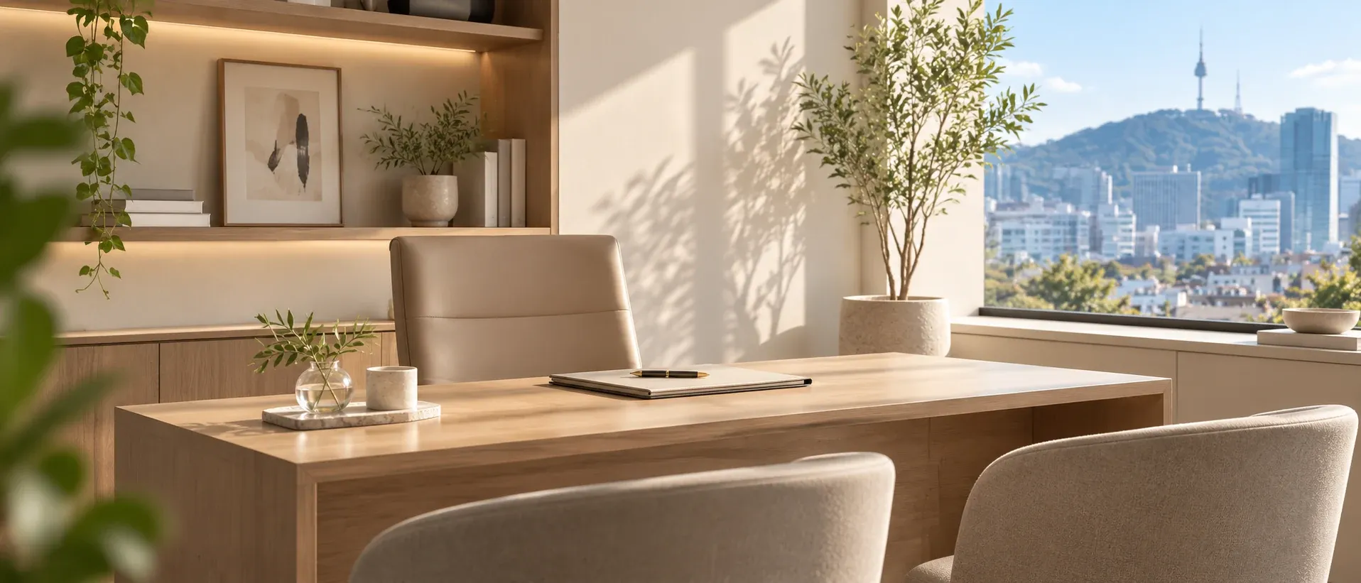 A quiet consultation desk with daylight from a side window