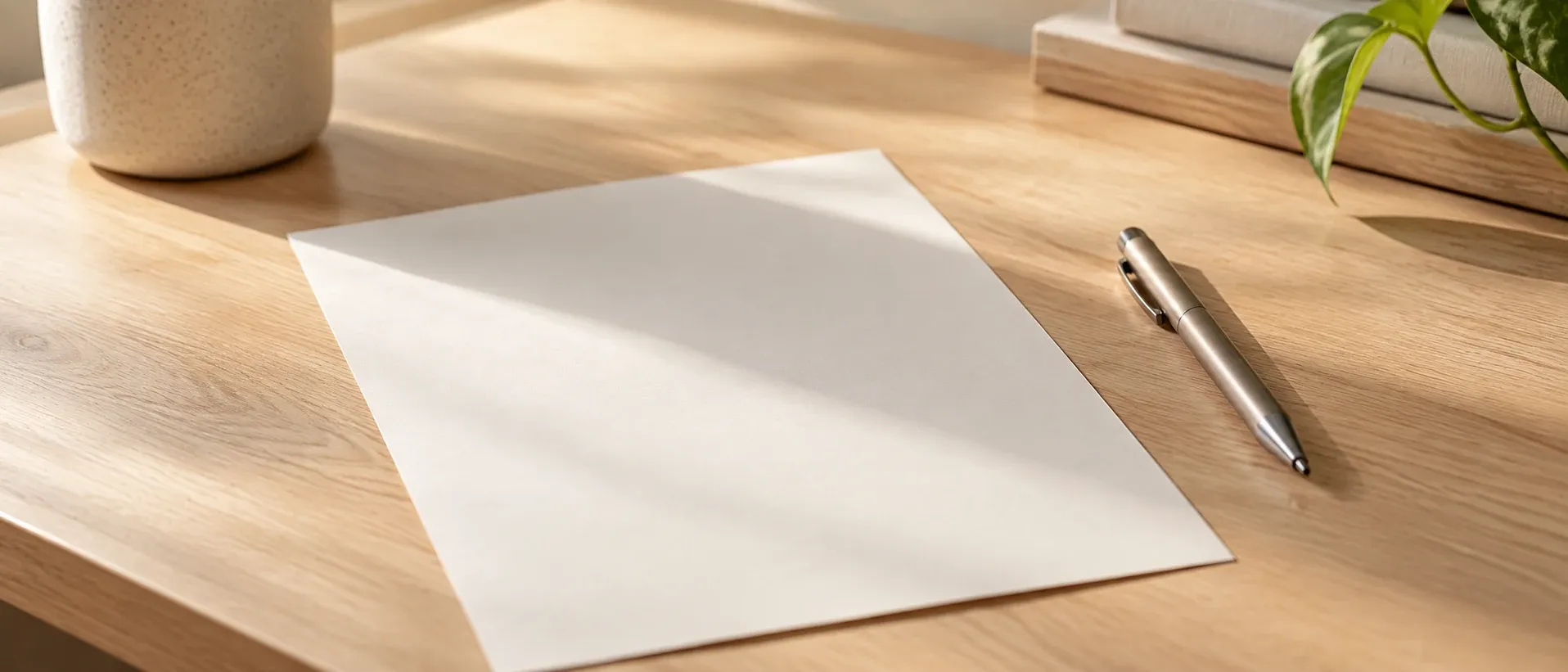 A blank paper form and a pen on a plain desk