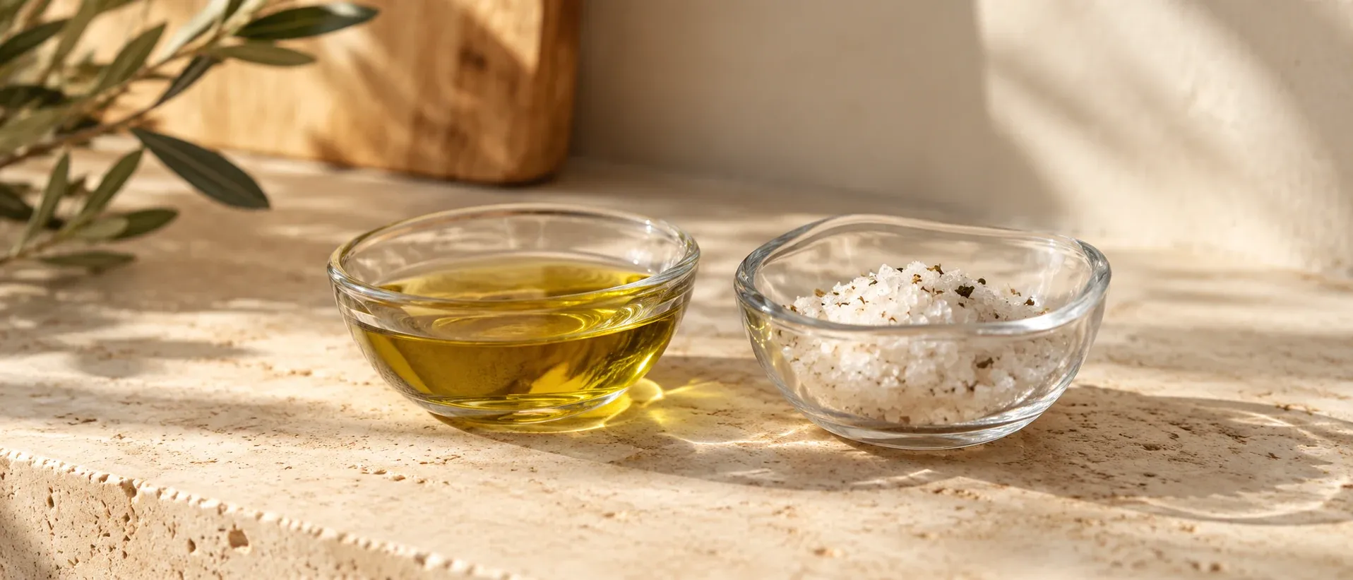 Two small glass dishes side by side on a pale surface