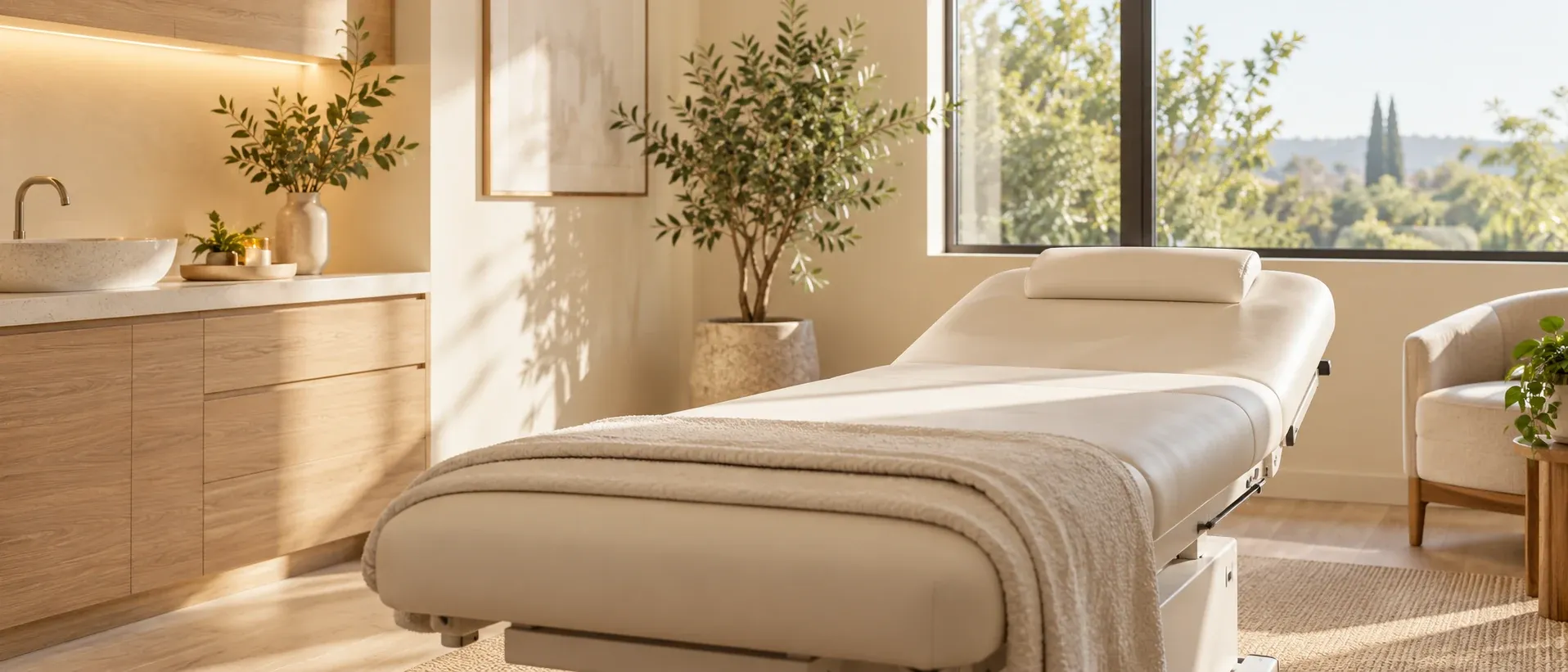 Soft natural light across a clinic treatment room