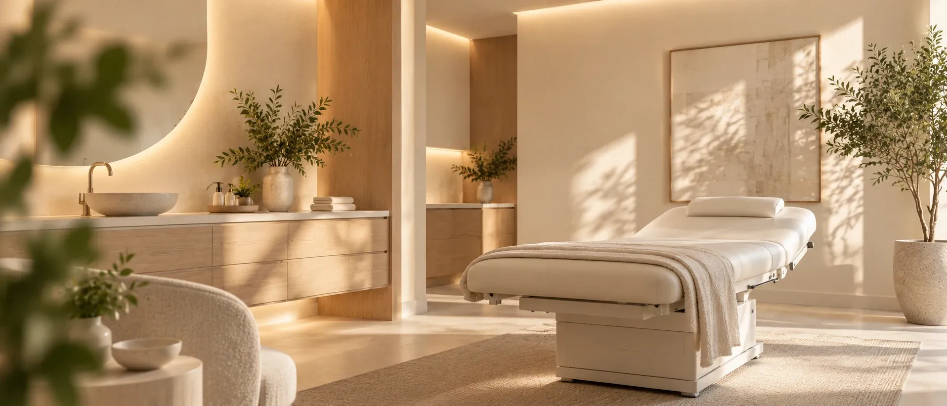 Clean white treatment room with indirect lighting
